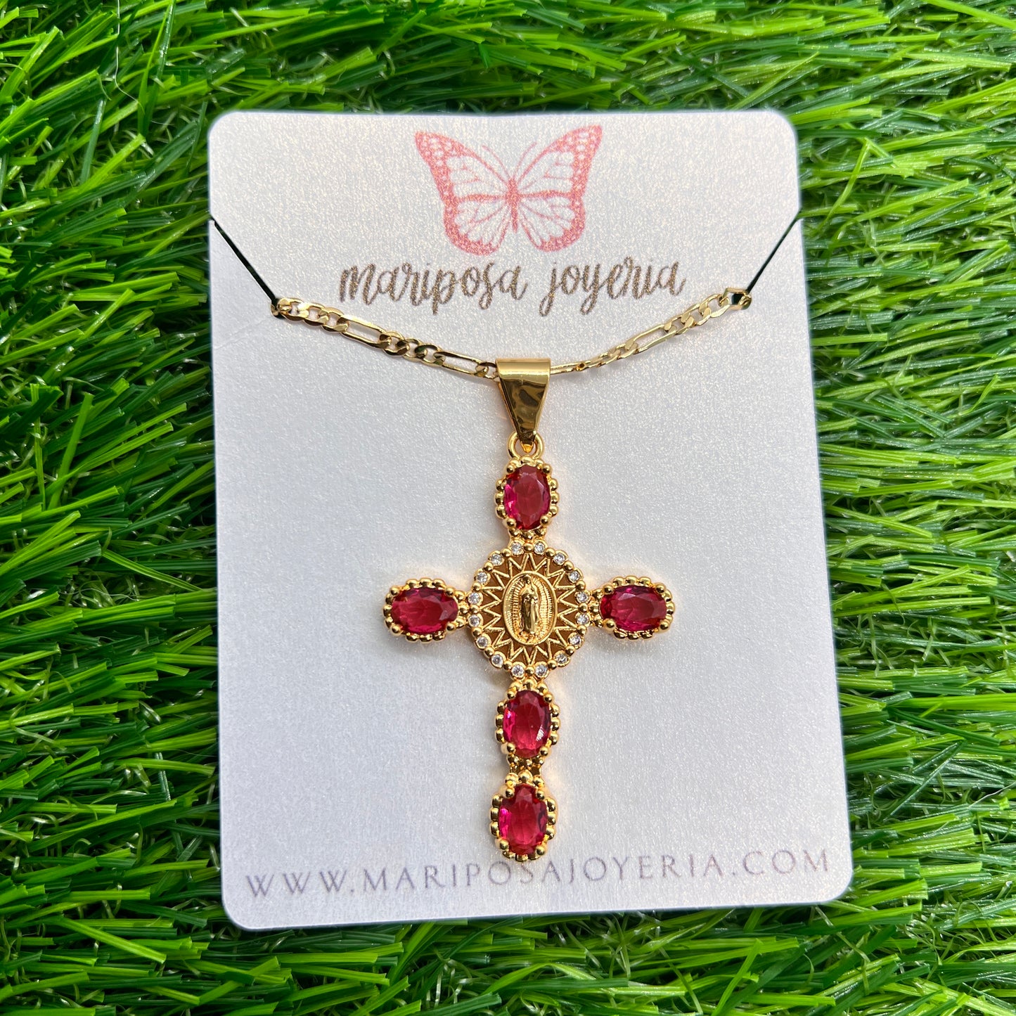 Virgen de Guadalupe Aura Cross Necklace - Red