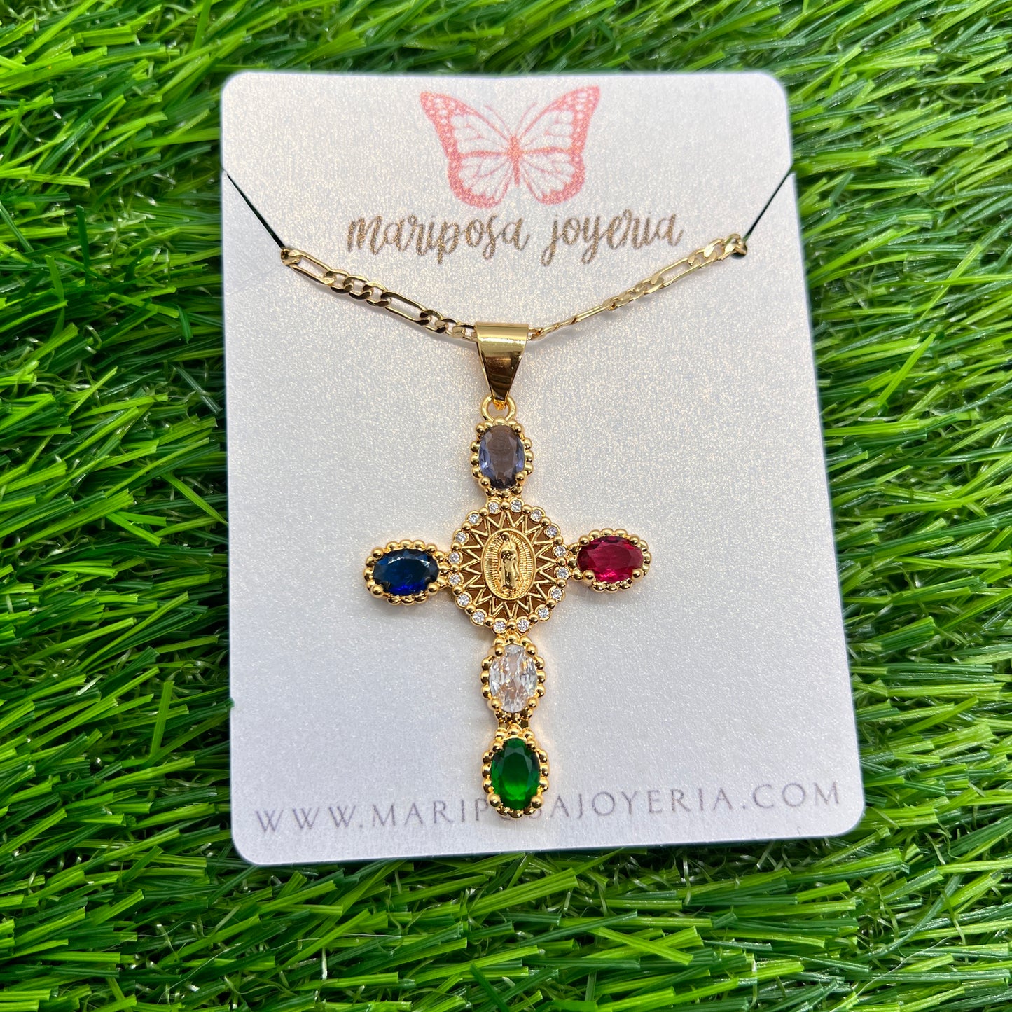 Virgen de Guadalupe Aura Cross Necklace - Multicolor
