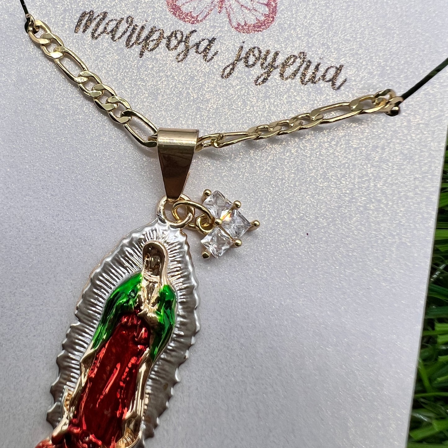 Virgen de Guadalupe + CZ Corazon Necklace