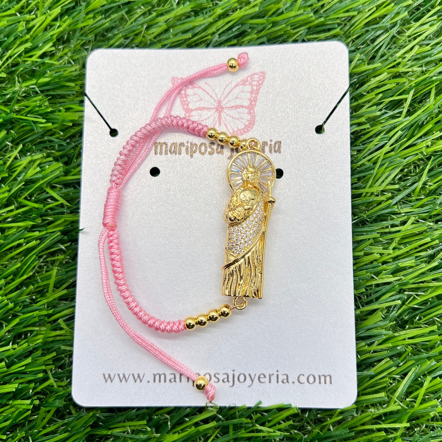 San Judas Bulto Pink Thread Bracelet