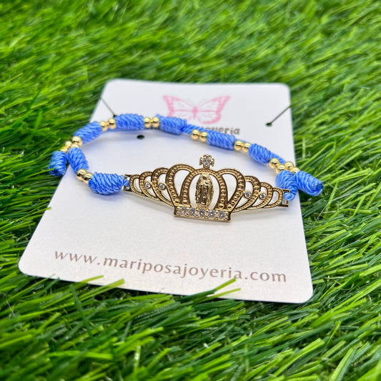 Virgen de Guadalupe Crown Thread Bracelet - Blue