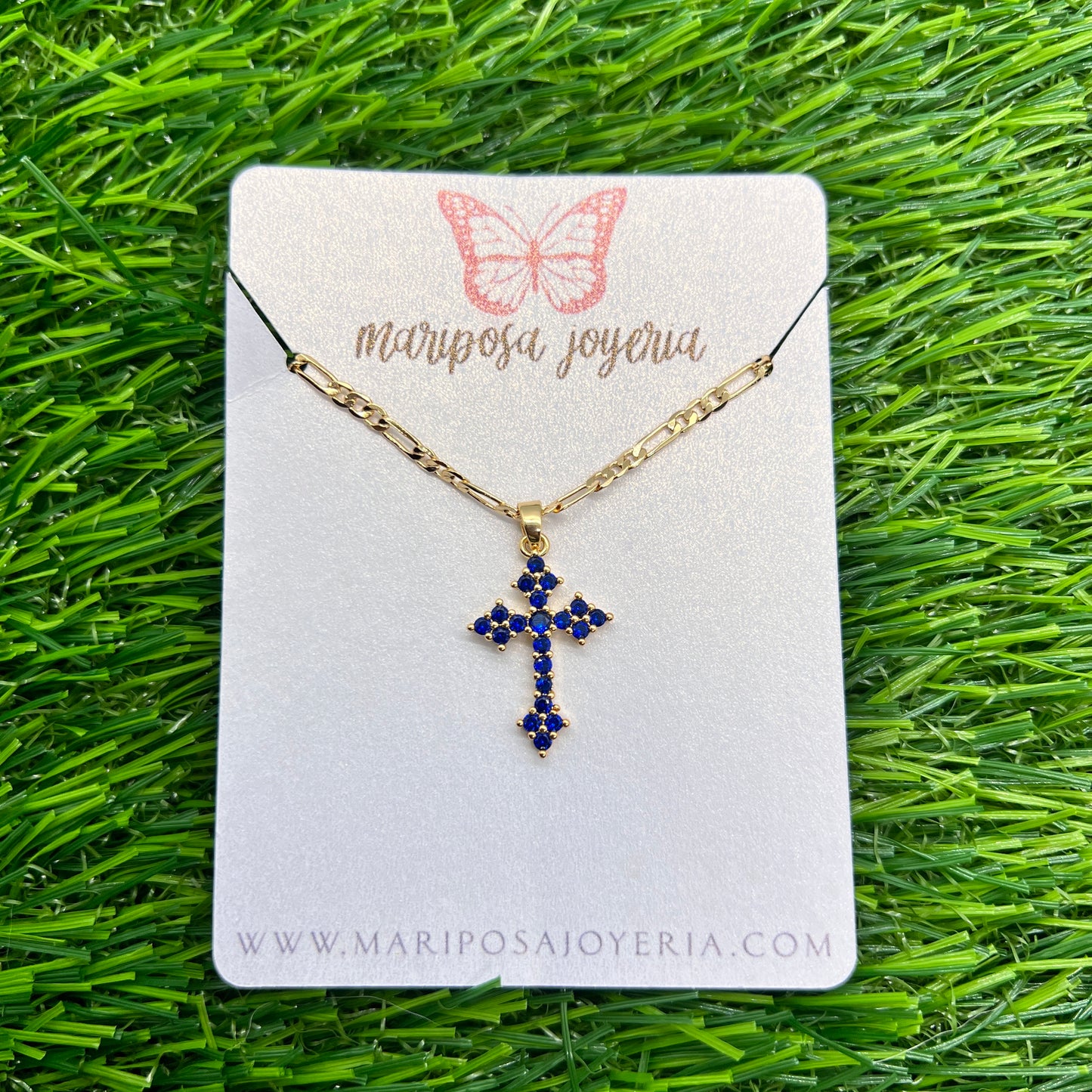 Dainty Icy Cross Necklace - Blue