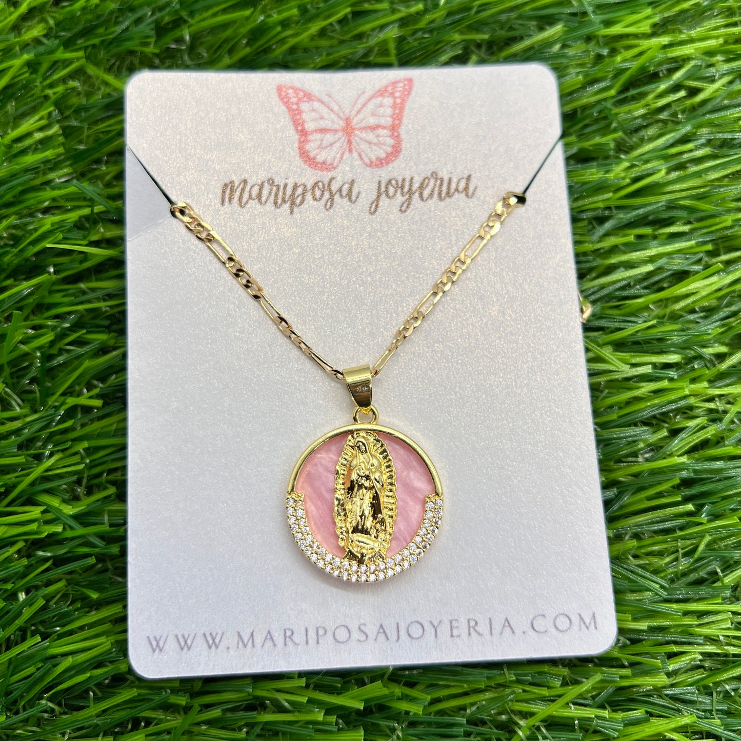 Virgencita de Guadalupe Pink Necklace