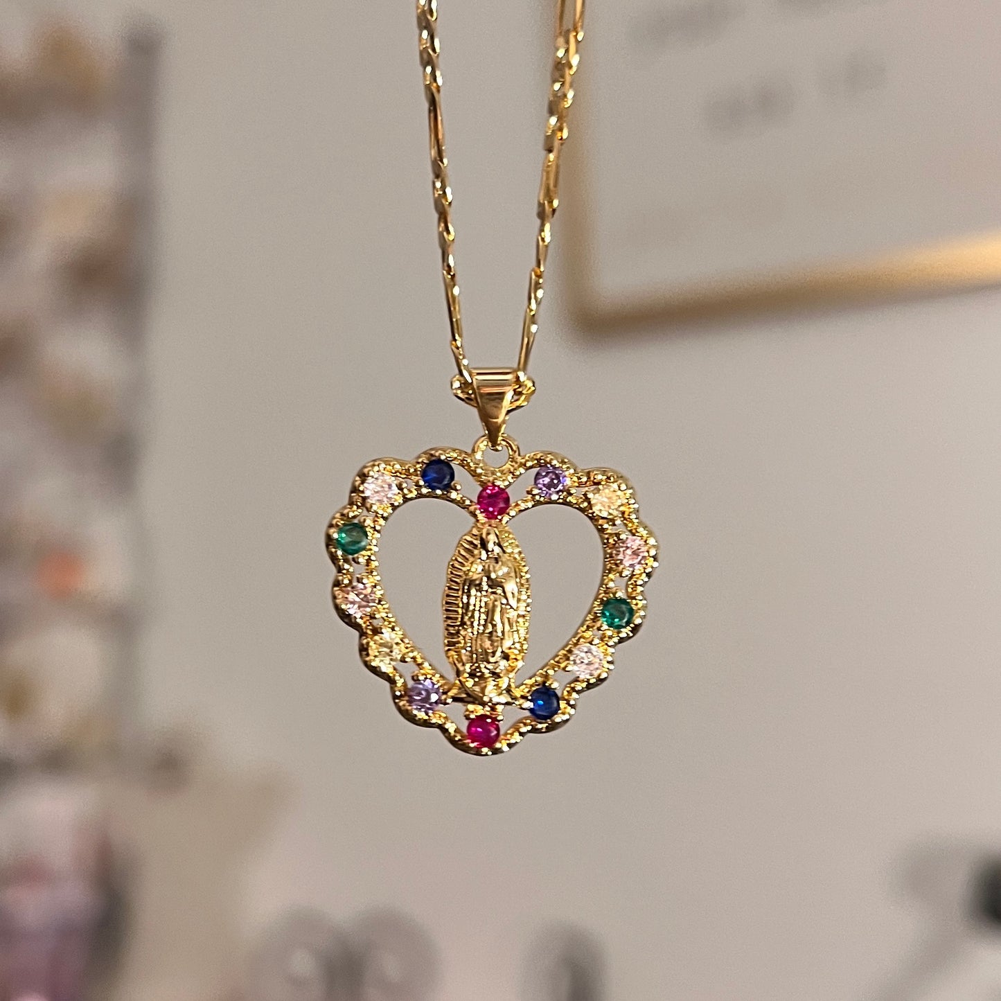 Virgen de Guadalupe Multi Lace Heart Necklace