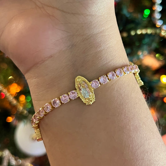 Virgen de Guadalupe Pink Tennis Bracelet