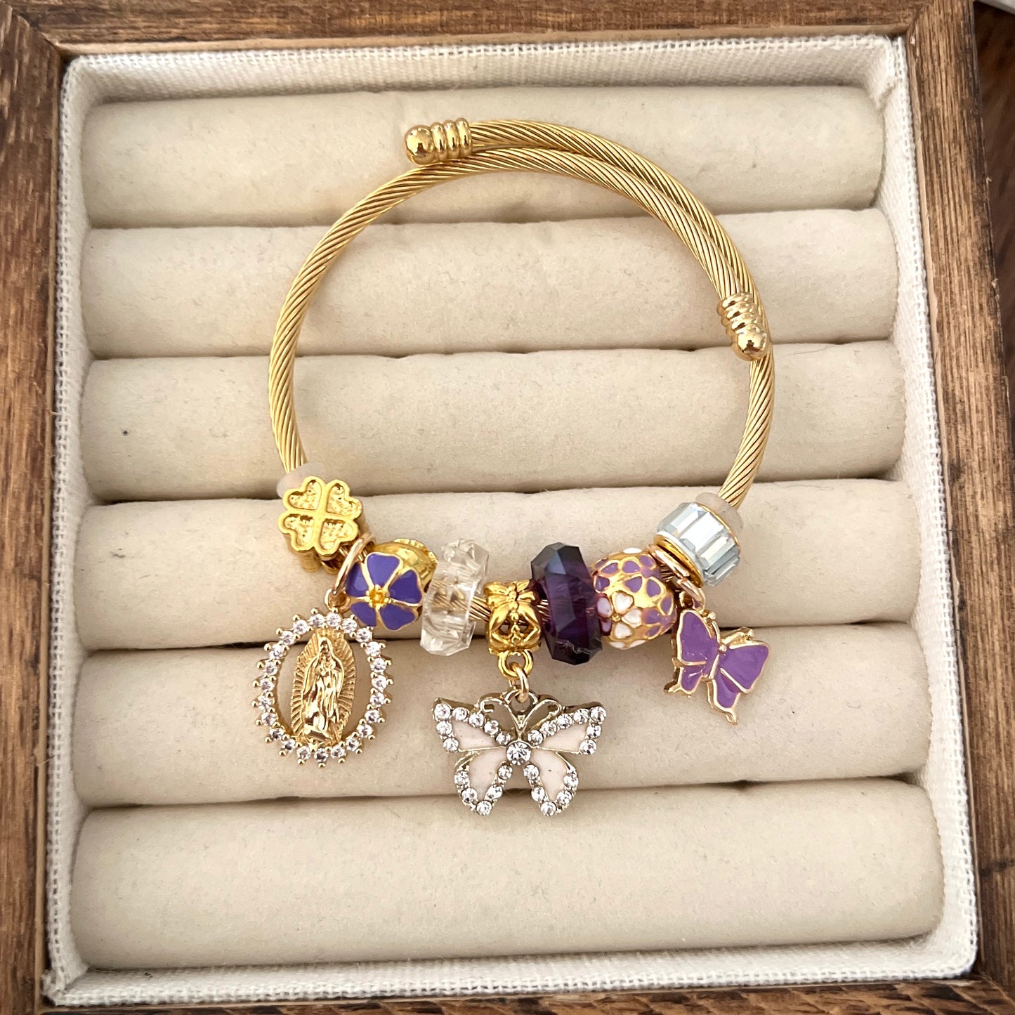 Virgencita Doble Mariposas Purple Charm Bracelet