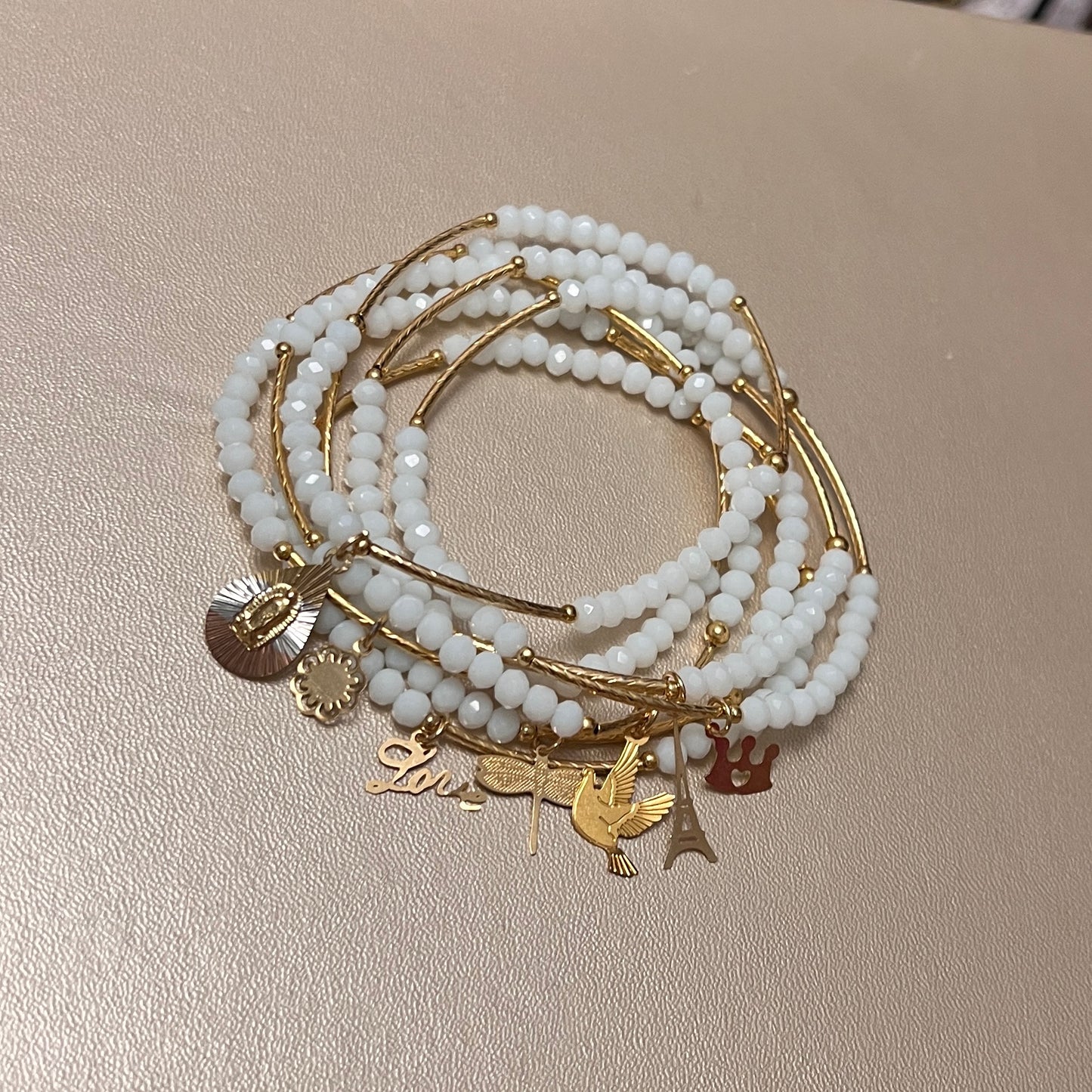 Virgencita White Cristal Semanario Bracelets