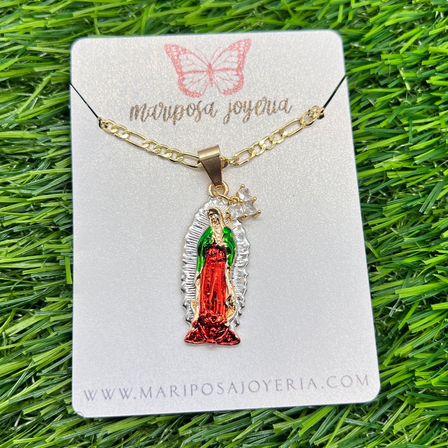 Virgen de Guadalupe + CZ Corazon Necklace