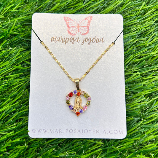 Virgen de Guadalupe Small Cristal Heart Necklace