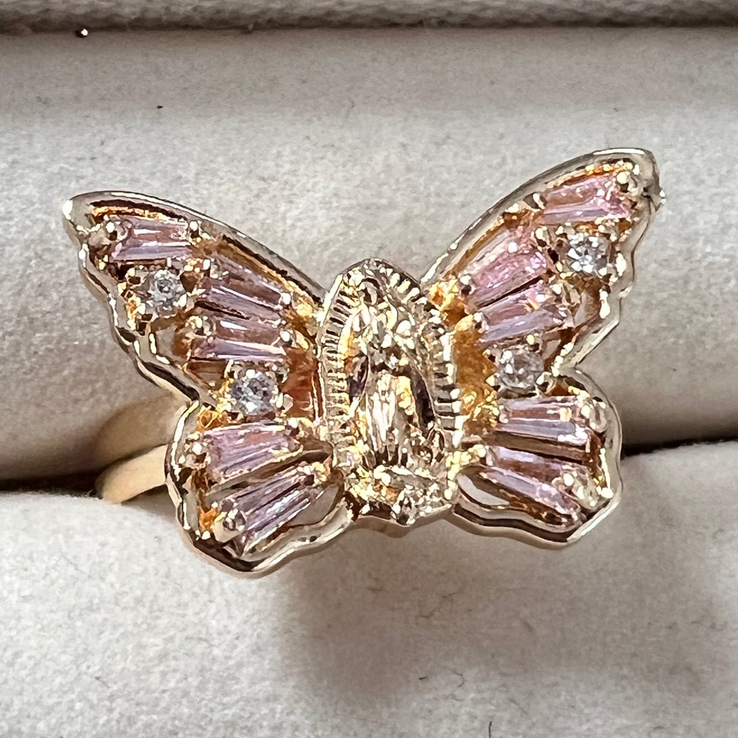 Virgen de Guadalupe Pink Mariposa Adjustable Ring