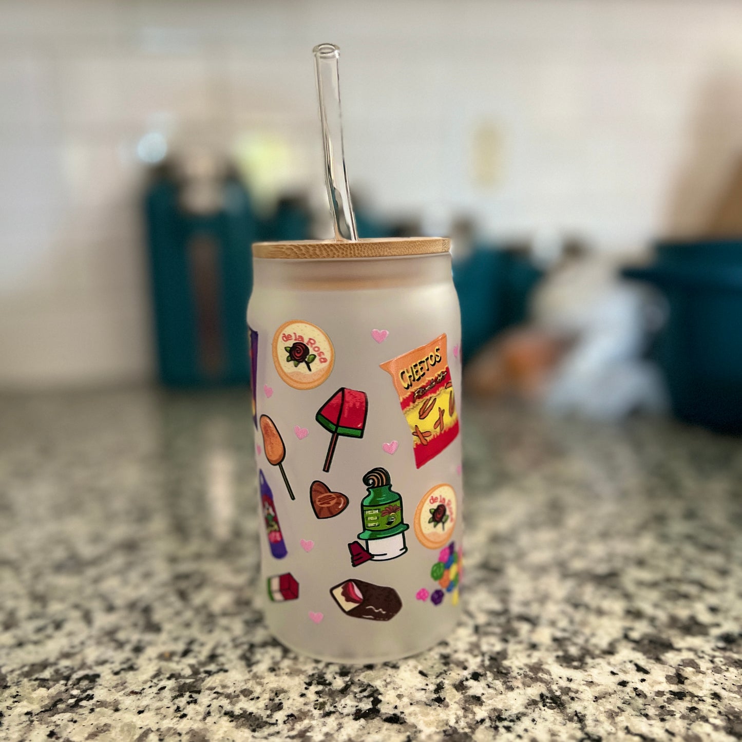 Dulces + Más 16oz Frosted Glass Cup