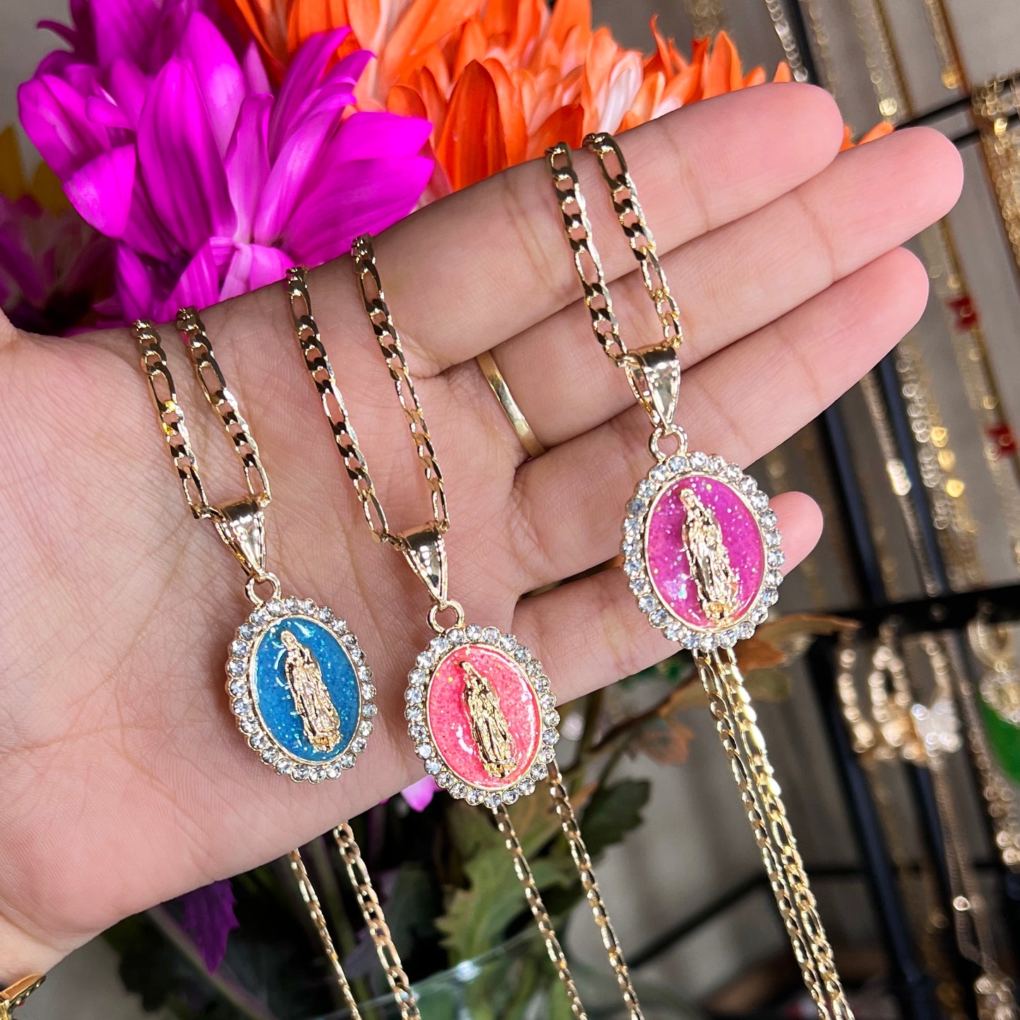 Virgen de Guadalupe Glitter Frills Necklace