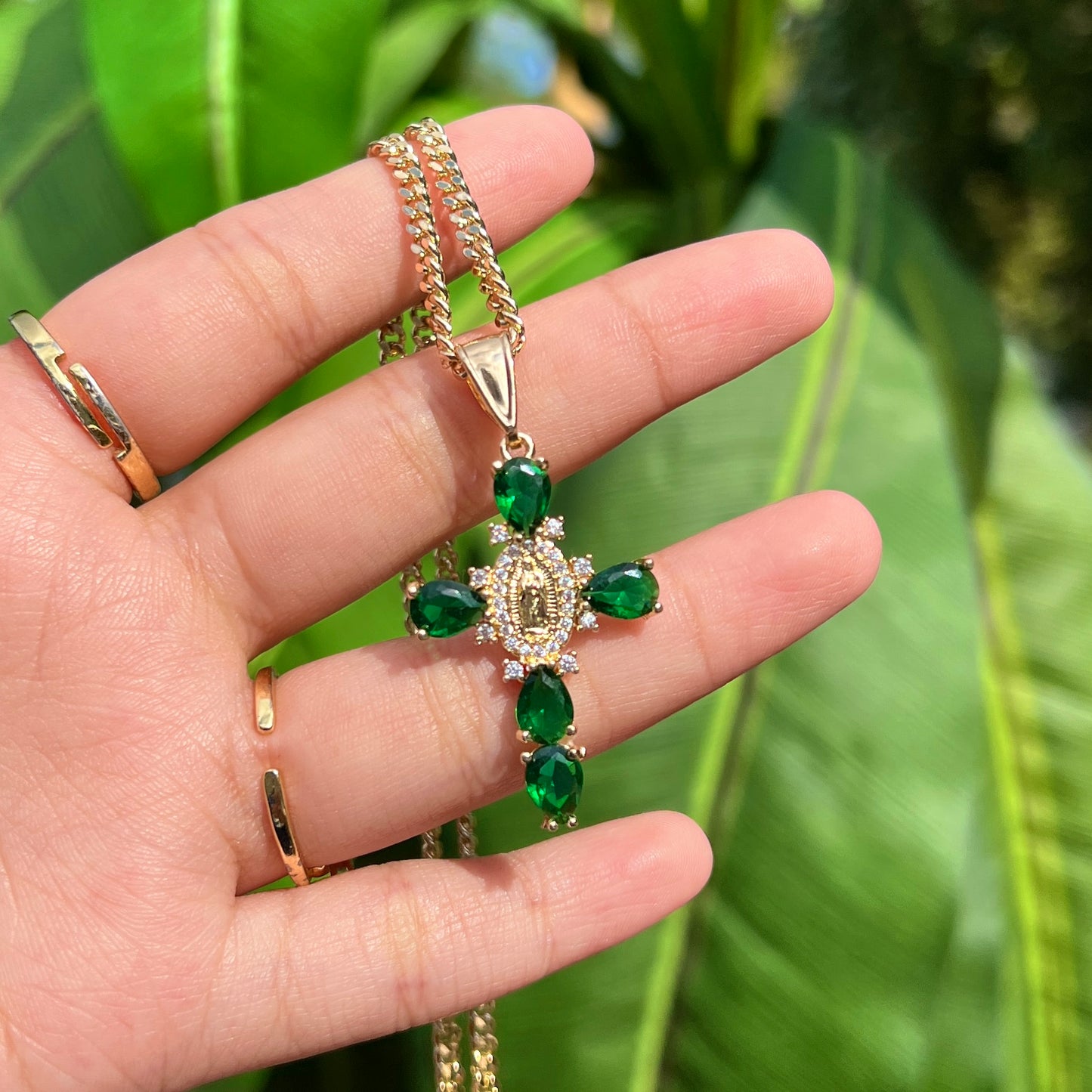 Small Guadalupana Cristal Cross Necklace (New Color)