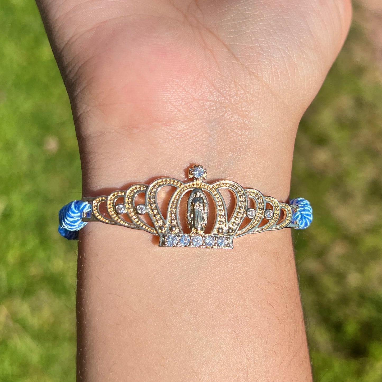 Virgen de Guadalupe Crown Thread Bracelet - Blue