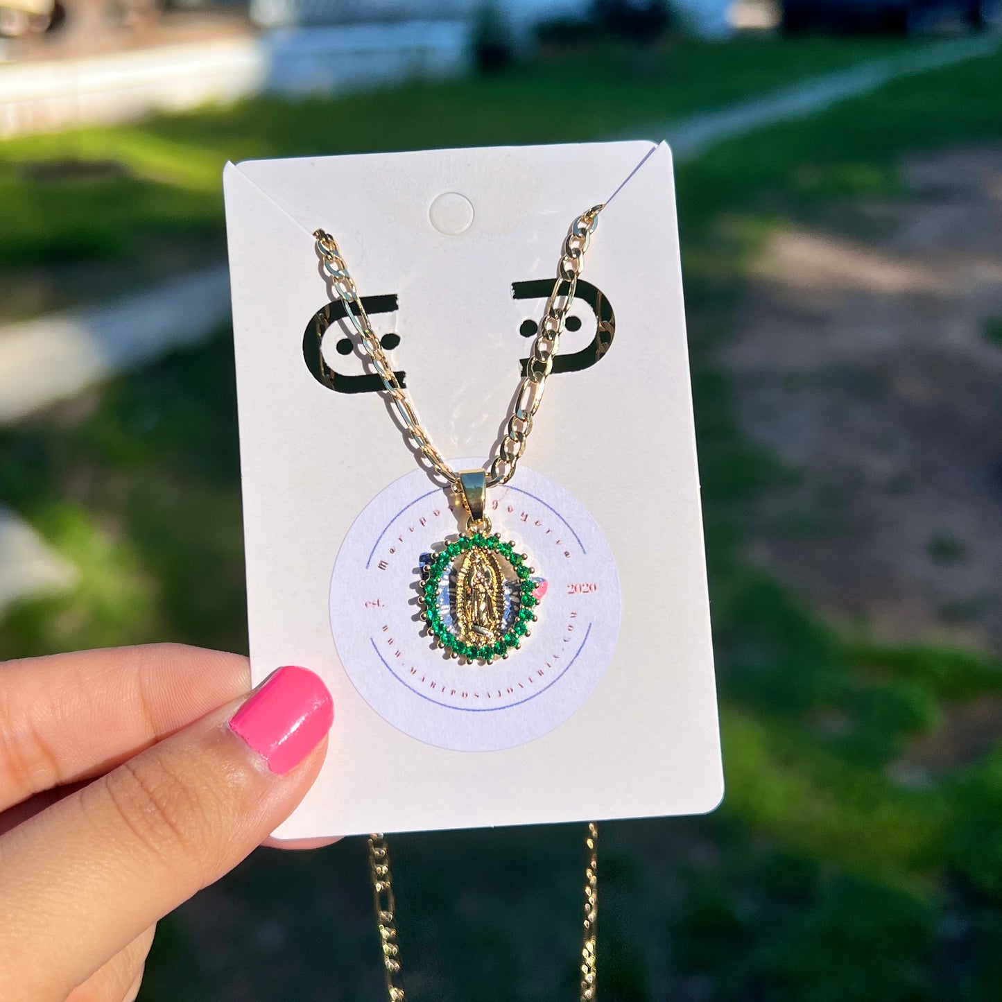 Virgen de Guadalupe Green Dainty Aura Necklace